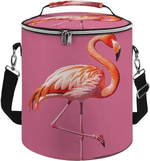Collapsible Insulated Cooler Bag Flamingos Print Leakproof Soft Cooler Bag Round Casserole Carrier for Hot & Cold Food