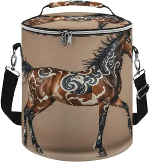 Collapsible Insulated Cooler Bag Horse Print Leakproof Soft Cooler Bag Round Casserole Carrier for Hot & Cold Food