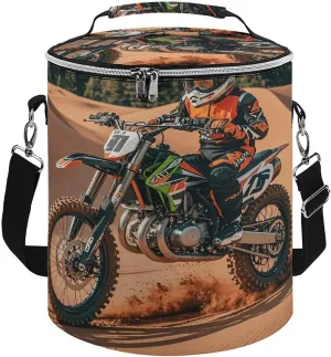 Collapsible Insulated Cooler Bag Limited Sport Motocross Print Leakproof Soft Cooler Bag Round Casserole Carrier for Hot & Cold Food