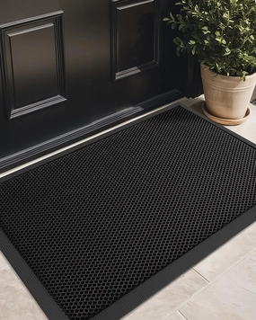 Color&Geometry Waterproof Outdoor Mat Heavy Duty Rubber Mats for Outside, Low-Profile Dirt Resist Front Door Mat Outside Entrance, Non-Slip Welcome Mats for Front Door, 17"x30" Black Grey