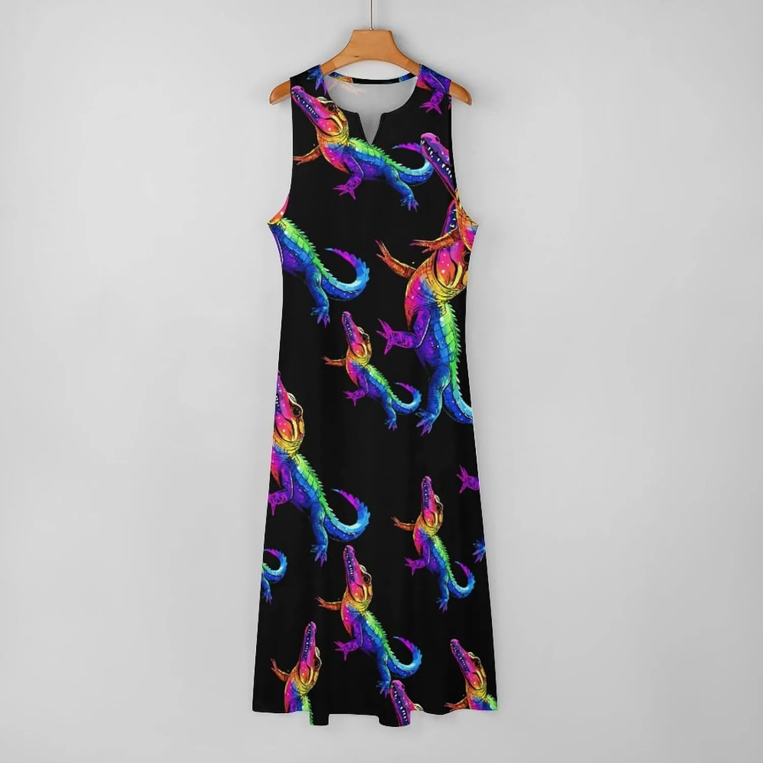 Colorful Crocodile Print Women's Maxi Dress V-Neck Sleeveless Summer Casual Beach Long Dresses