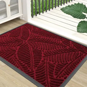 Colorxy Waterproof Doormat, Sturdy Natural Rubber Front Indoor Mat, Non Slip Low Profile Indoor Outdoor Door Mat, Stain and Fade Resistant Floor Mat, Easy Clean Patio Entry Rug, 30''x17'', Burgundy