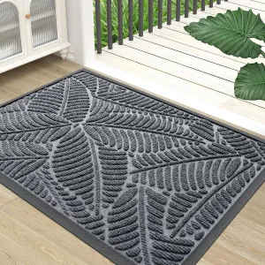 Colorxy Waterproof Doormat, Sturdy Natural Rubber Front Indoor Mat, Non Slip Low Profile Indoor Outdoor Door Mats, Stain and Fade Resistant Floor Mat, Easy Clean Patio Entrance Mat, 30''x17'', Grey