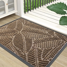 Colorxy Waterproof Doormat, Sturdy Natural Rubber Front Indoor Mat, Non Slip Low Profile Indoor Outdoor Door Mats, Stain and Fade Resistant Floor Mat, Easy Clean Patio Entrance Mat, 30''x17'', Brown
