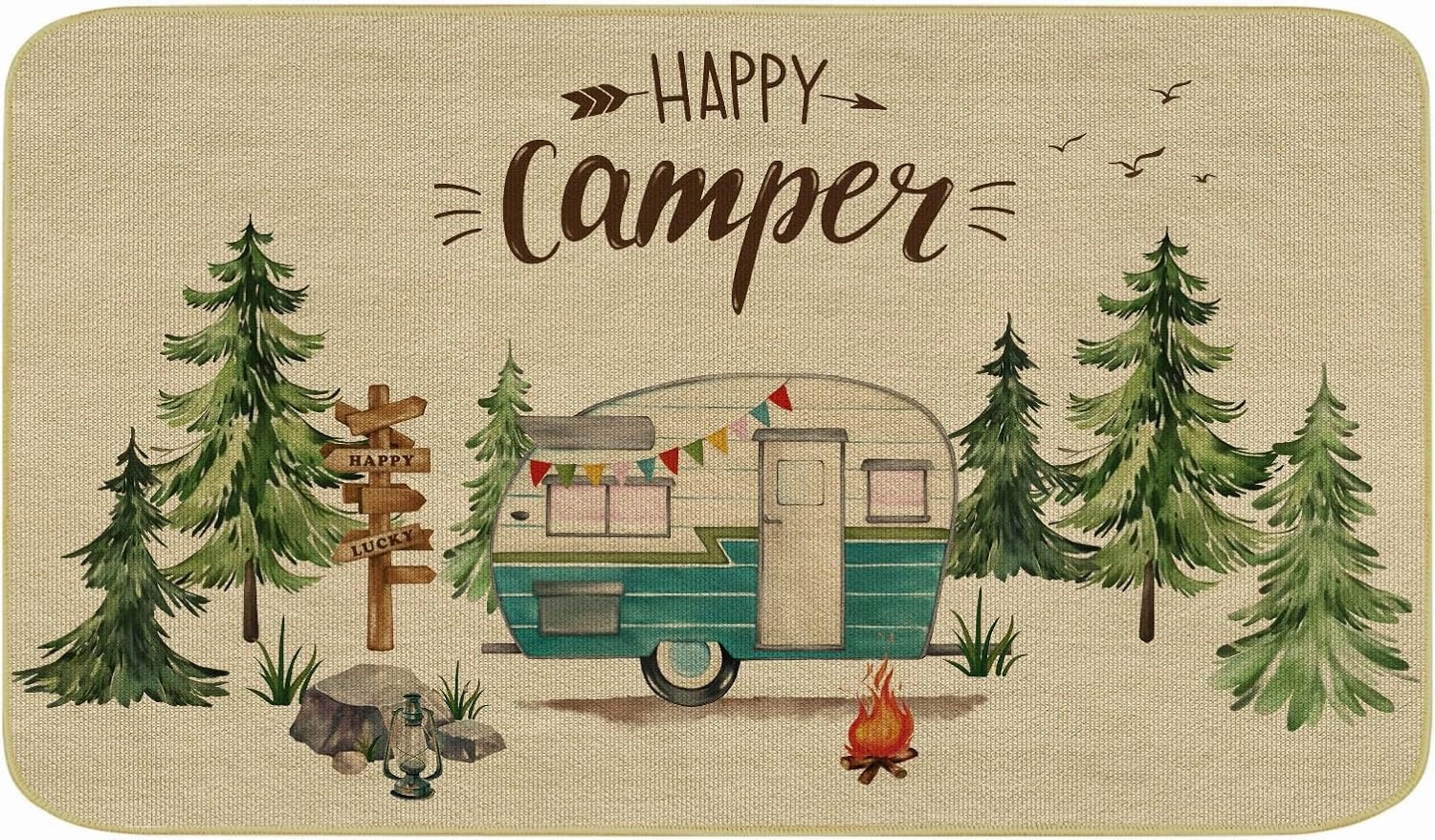 Comfoyar Camper RV Door Mat, Happy Camper Floor Mat, Welcome Rug With Rubber Backing for Shoe Scraper, Non Slip, Easy to Clean for Outside Camper Decor (17"x 30")