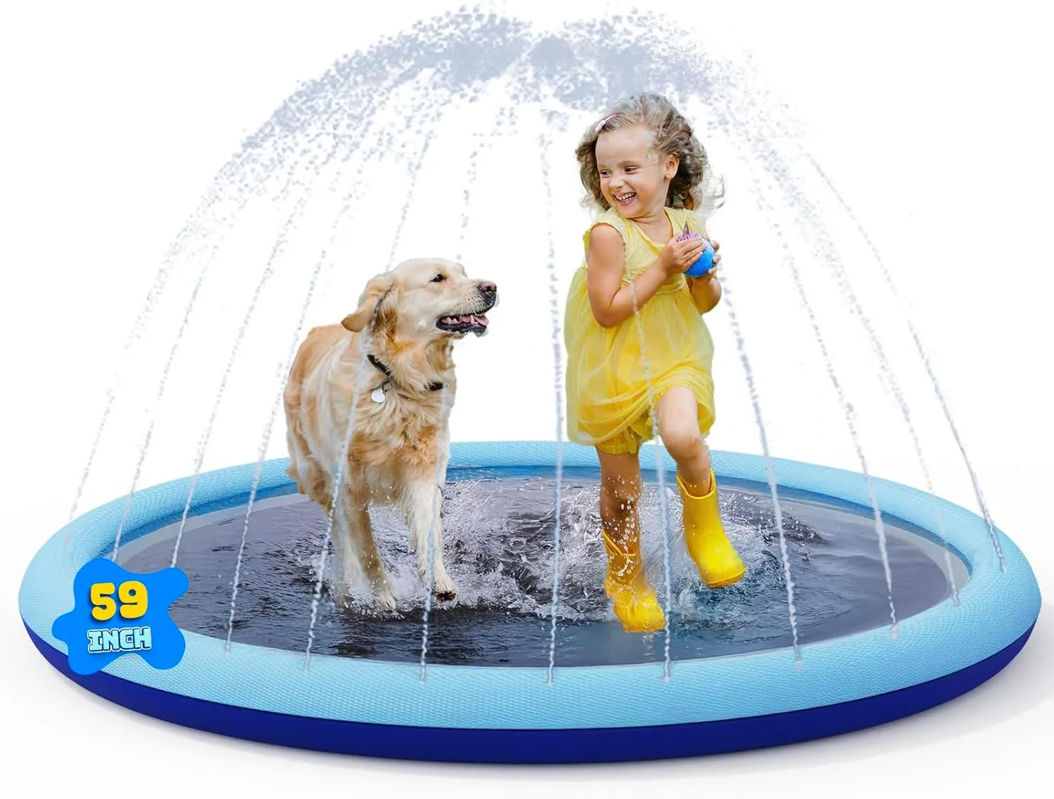 COMMOUDS Splash Pad for Kids and Dogs, Non-Slip Sprinkler Pad Thicken Pool Summer Outdoor Water Toys, Backyard Fountain Play Mat for Baby Toddlers Boys Girls Pet(59Inch)