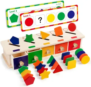 Coogam Montessori Toys Wooden Color Shape Sorting Box Game Geometric Matching Blocks Early Learning Educational Toy Gift for 3 4 5 Year-Old Baby Toddlers