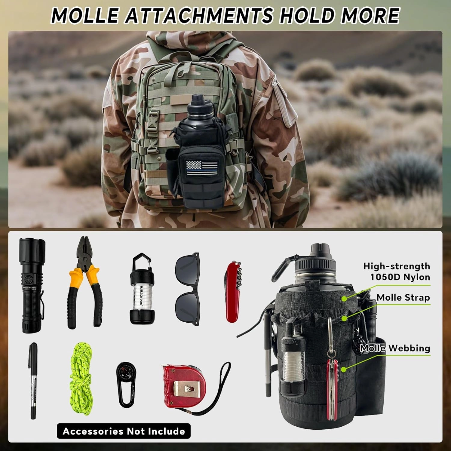 COOLYARD Water Bottle Holder with Strap 64 oz Water Bottle Sleeve Carrier Sling Bag Molle Strap Tactical Pouch for Hiking Camping Gym