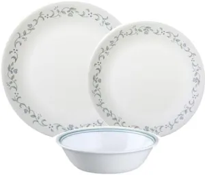 Corelle 3029B City Block Chip & Break Resistant 12pc Dinner Set, Service for 4, Black, 12-piece