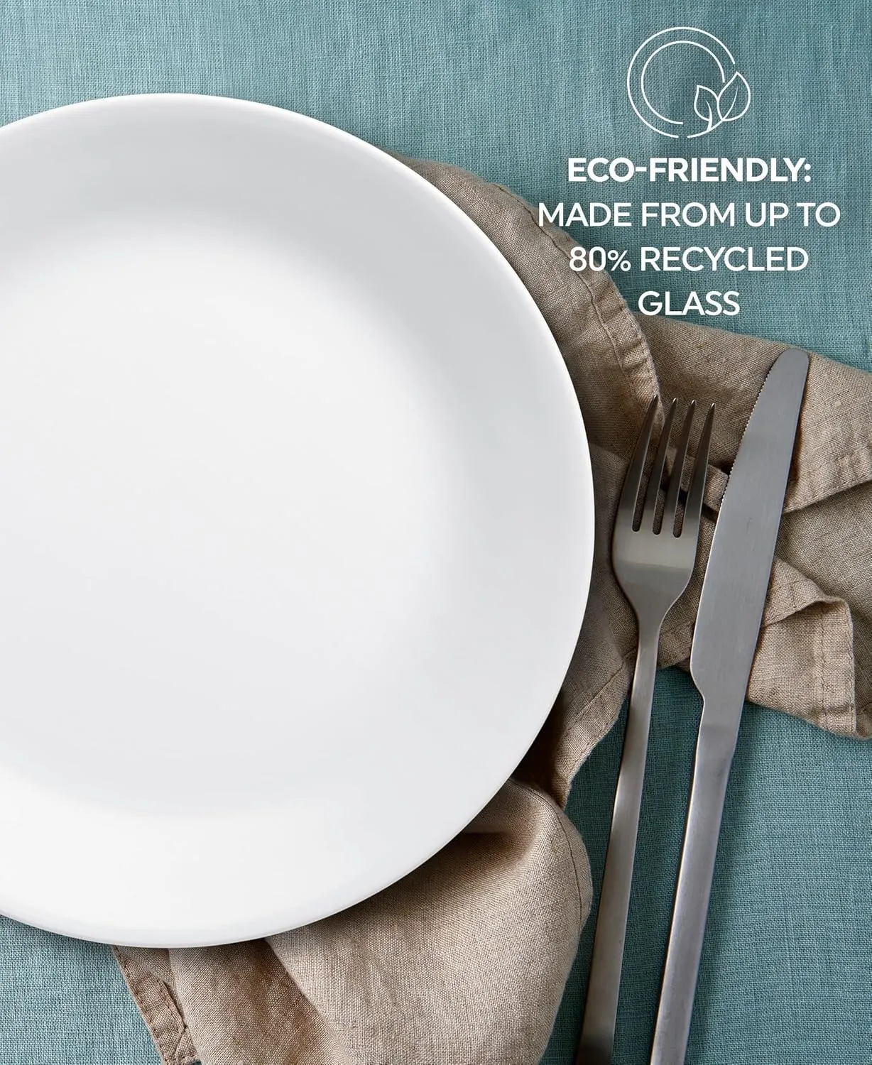 Corelle Vitrelle 18-Piece Service for 6 Dinnerware Set, Triple Layer Glass and Chip Resistant, Lightweight Round Plates and Bowls Set, Winter Frost White