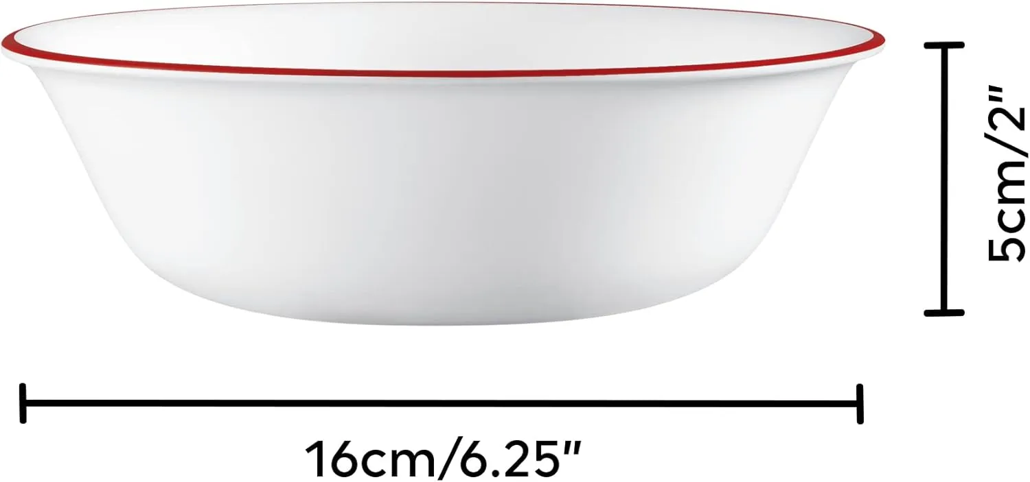 Corelle Vitrelle Glass Dinnerware Set, Chip & Crack Resistant Triple Layer Glass, 4-PC Bowl, Crimson Trellis
