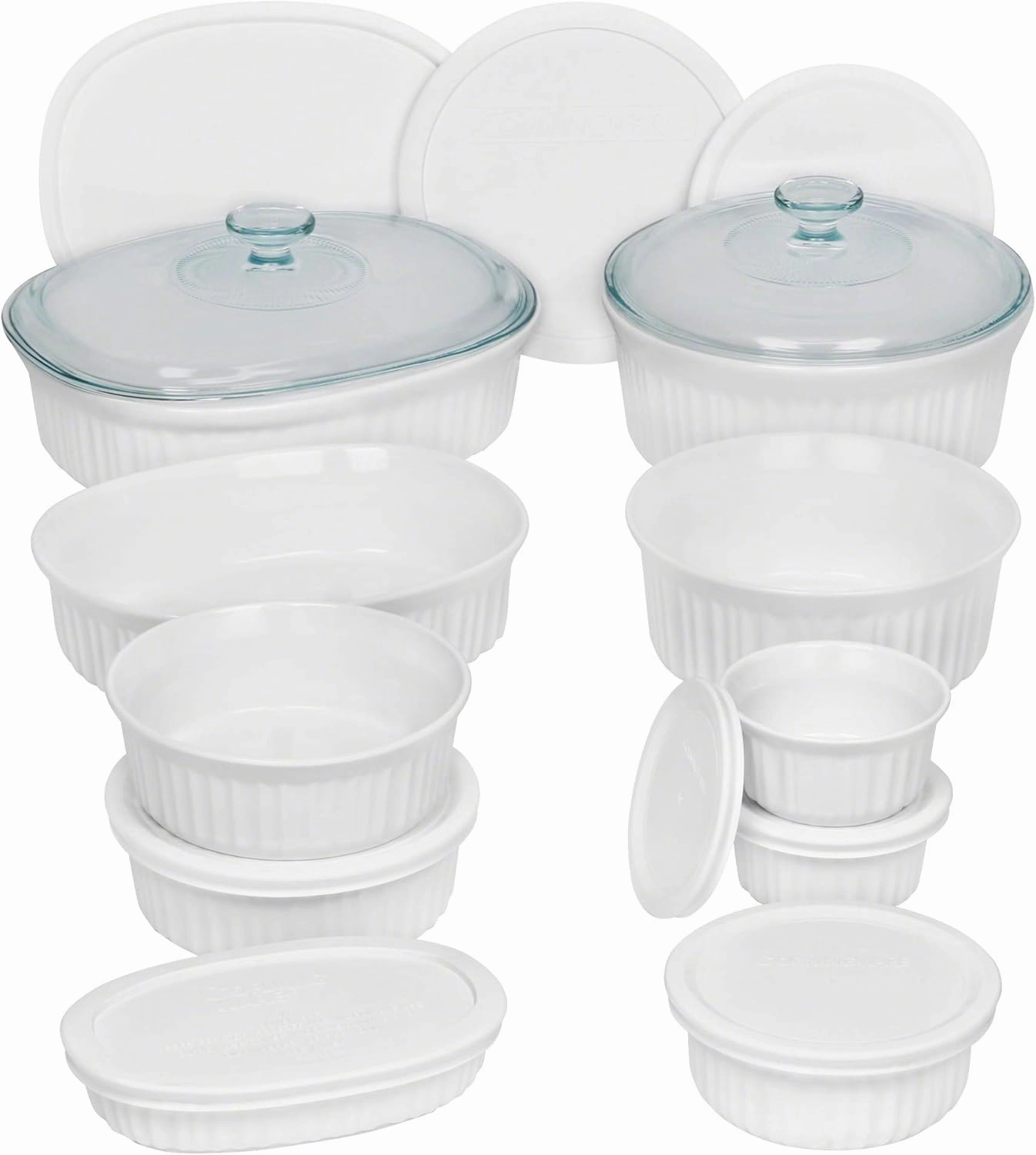 CorningWare Ceramic Bakeware Set with Lids, Chip and Crack Resistant Stoneware Baking Dish, Microwave, Dishwasher, Oven, Freezer and Fridge Safe, 20-Piece French White