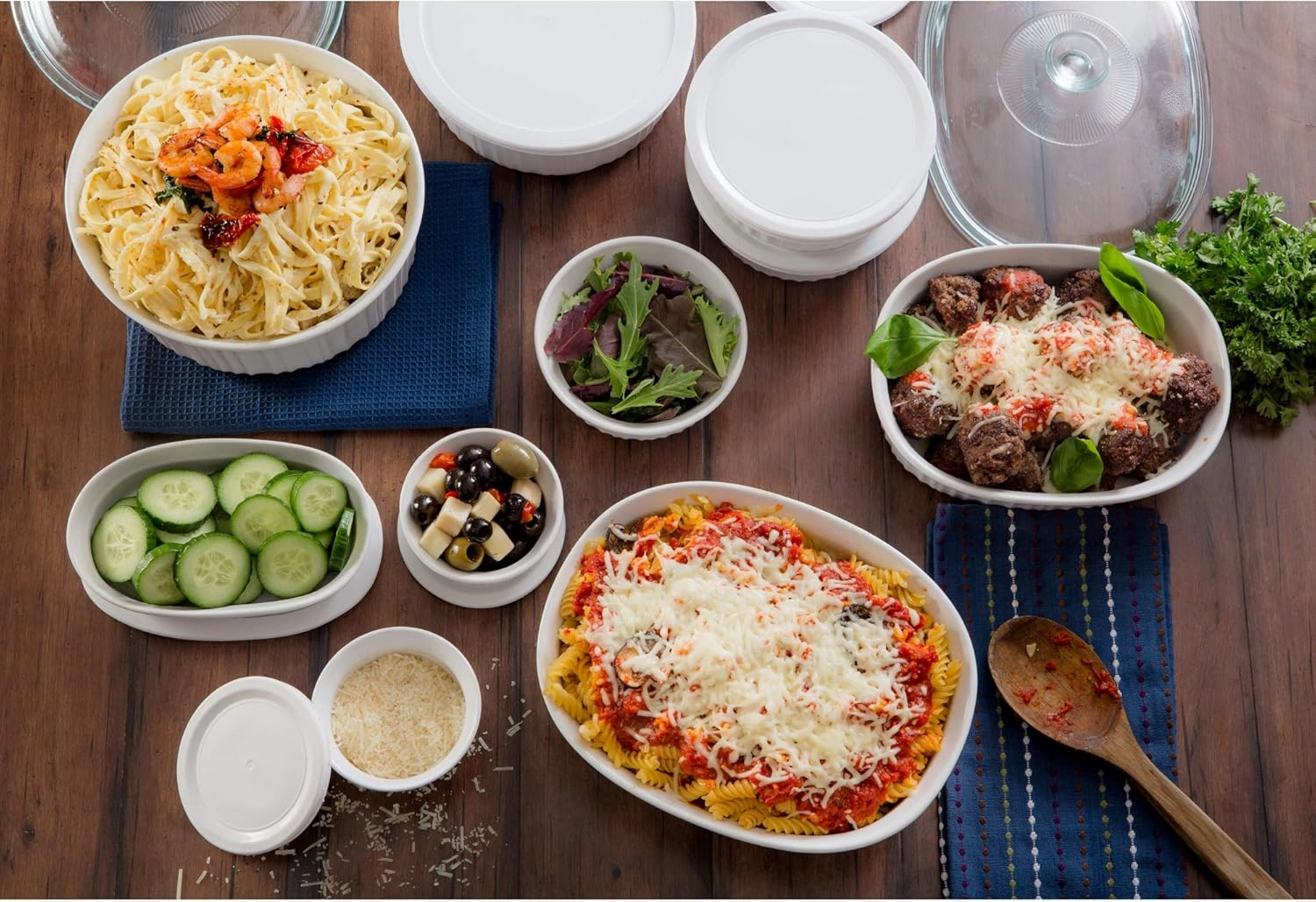 CorningWare Ceramic Bakeware Set with Lids, Chip and Crack Resistant Stoneware Baking Dish, Microwave, Dishwasher, Oven, Freezer and Fridge Safe, 20-Piece French White