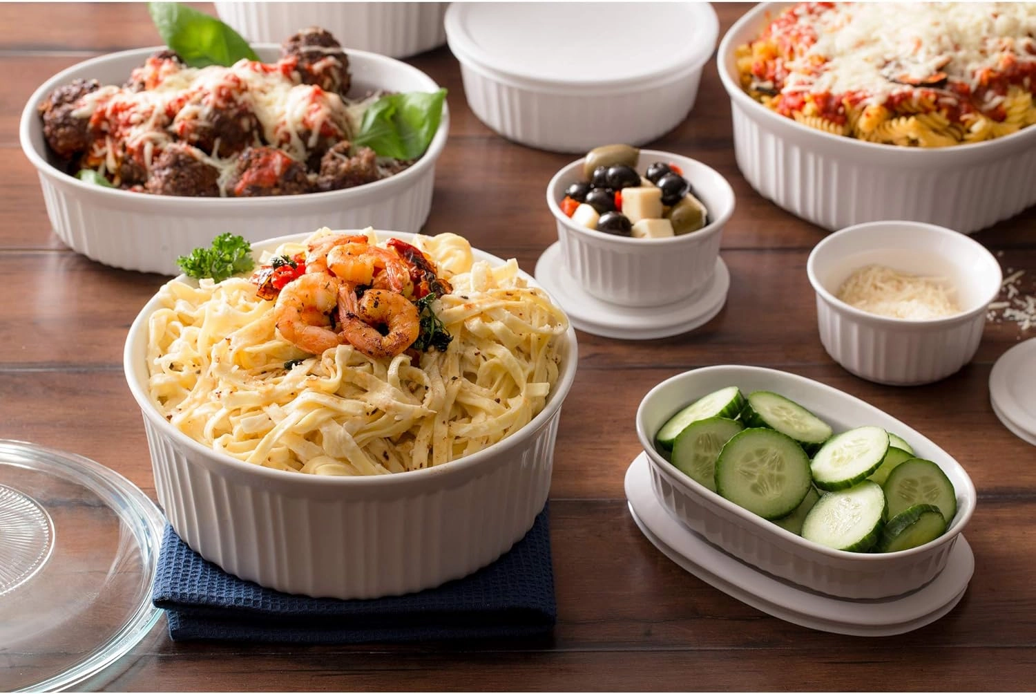 CorningWare Ceramic Bakeware Set with Lids, Chip and Crack Resistant Stoneware Baking Dish, Microwave, Dishwasher, Oven, Freezer and Fridge Safe, 20-Piece French White