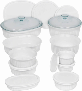 CorningWare Ceramic Bakeware Set with Lids, Chip and Crack Resistant Stoneware Baking Dish, Microwave, Dishwasher, Oven, Freezer and Fridge Safe, 20-Piece French White
