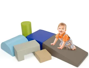 Costzon 6-Piece Kids Crawl and Climb Foam Play Set, Colorful Baby’s Foam Blocks to Crawling, Climbing, Walking, Children’s Educational Software Composite Toy for Toddlers, Preschoolers (Woodland)