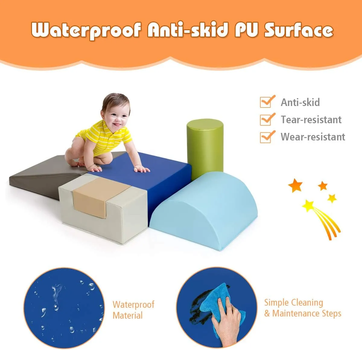 Costzon 6-Piece Kids Crawl and Climb Foam Play Set, Colorful Baby’s Foam Blocks to Crawling, Climbing, Walking, Children’s Educational Software Composite Toy for Toddlers, Preschoolers (Woodland)