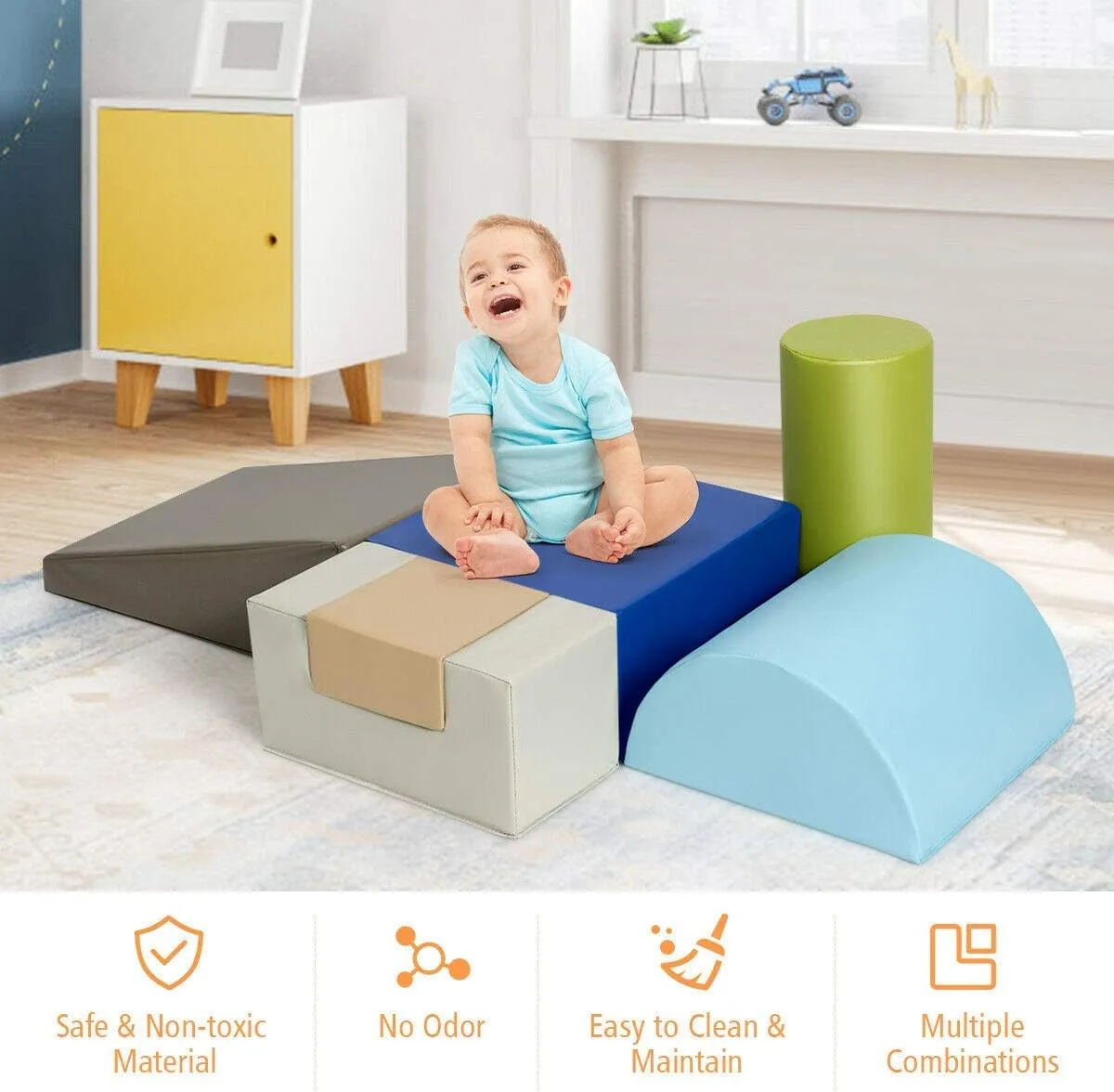 Costzon 6-Piece Kids Crawl and Climb Foam Play Set, Colorful Baby’s Foam Blocks to Crawling, Climbing, Walking, Children’s Educational Software Composite Toy for Toddlers, Preschoolers (Woodland)