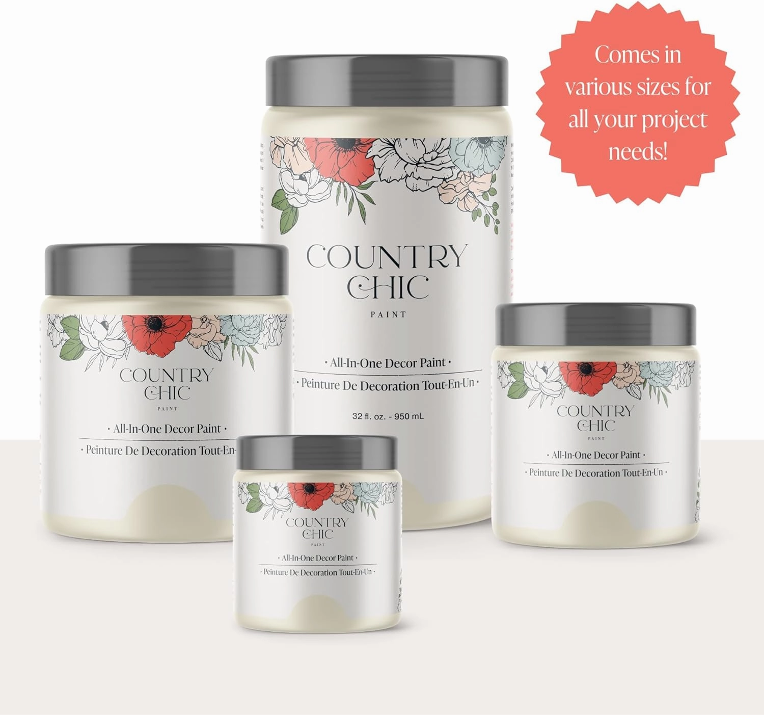 Country Chic All-in-One Chalk Paint for Furniture, Cabinets, Home Decor, Eco-Friendly, Matte Finish, Built-In Primer & Top Coat for Wood, Metal - Sunday Tea (Warm Grey) - Pint 16 oz (475 ml)