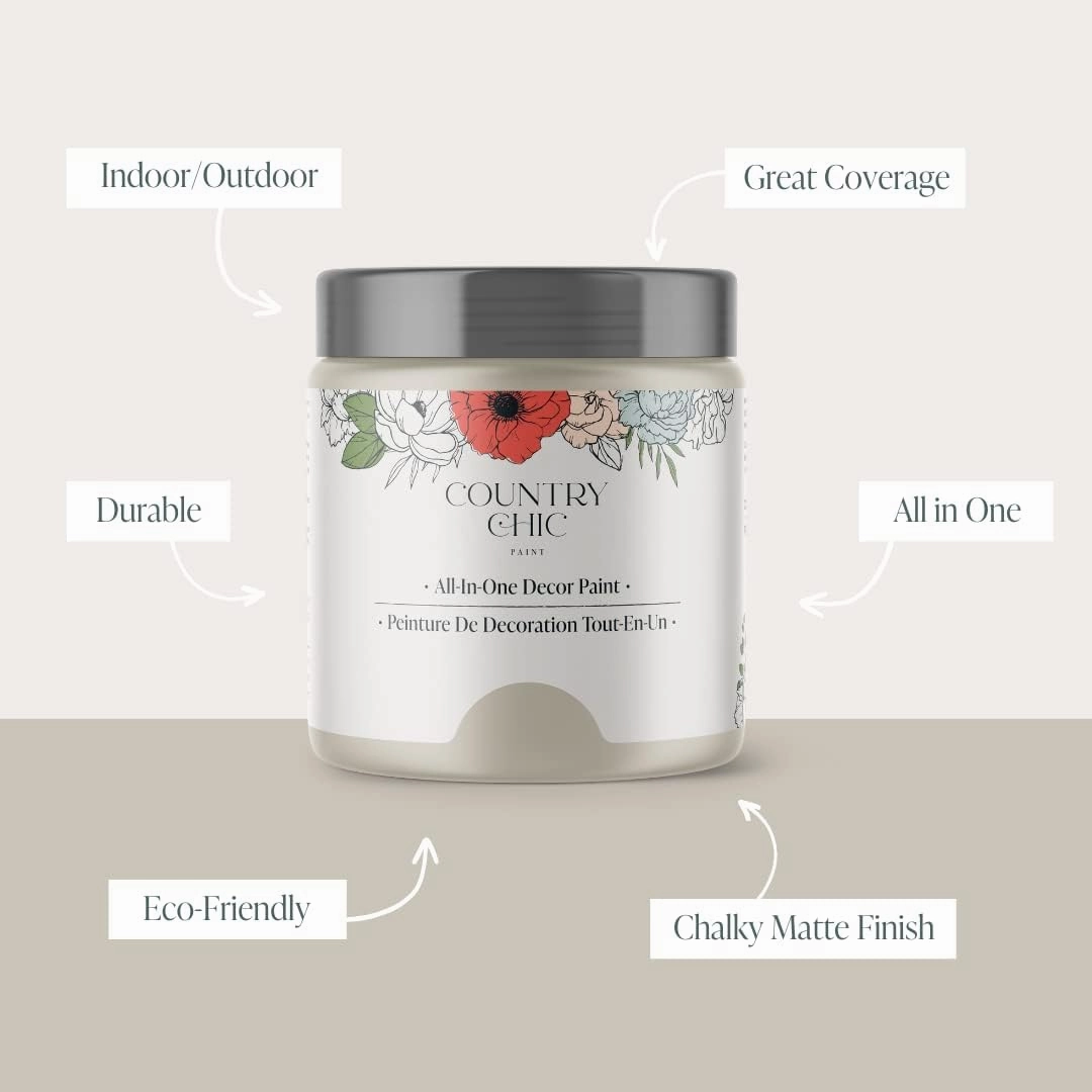 Country Chic All-in-One Chalk Paint for Furniture, Cabinets, Home Decor, Eco-Friendly, Matte Finish, Built-In Primer & Top Coat for Wood, Metal - Sunday Tea (Warm Grey) - Pint 16 oz (475 ml)