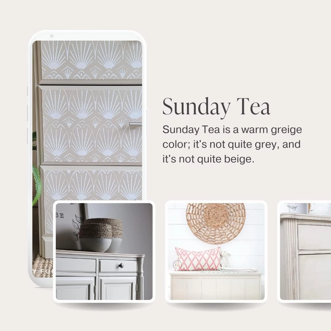 Country Chic All-in-One Chalk Paint for Furniture, Cabinets, Home Decor, Eco-Friendly, Matte Finish, Built-In Primer & Top Coat for Wood, Metal - Sunday Tea (Warm Grey) - Pint 16 oz (475 ml)