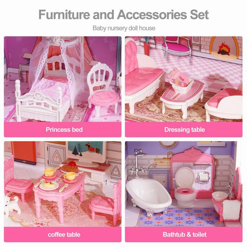 Cozy Wooden Dollhouse with Furniture Set for Kids