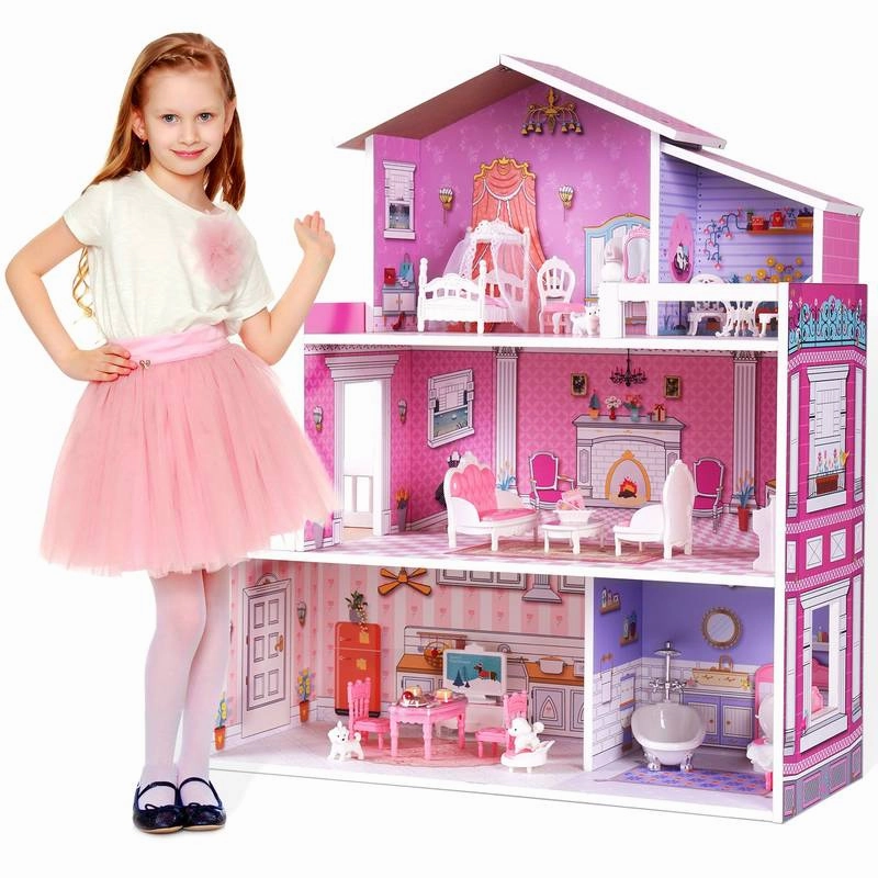 Cozy Wooden Dollhouse with Furniture Set for Kids