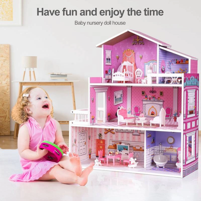 Cozy Wooden Dollhouse with Furniture Set for Kids
