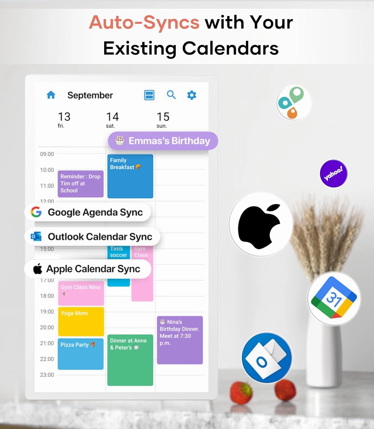 Cozyla 32 Inch Digital Calendar Wall Touch Screen Chore Chart To Do List Notepad Electronic Smart Calendar Digital for Family Meal Planner Support All App Via App Store Android Tablet Wall Mount White