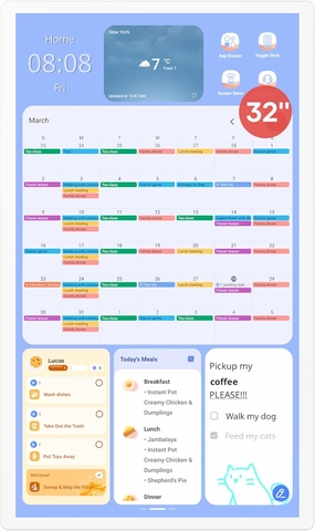 Cozyla 32 Inch Digital Calendar Wall Touch Screen Chore Chart To Do List Notepad Electronic Smart Calendar Digital for Family Meal Planner Support All App Via App Store Android Tablet Wall Mount White