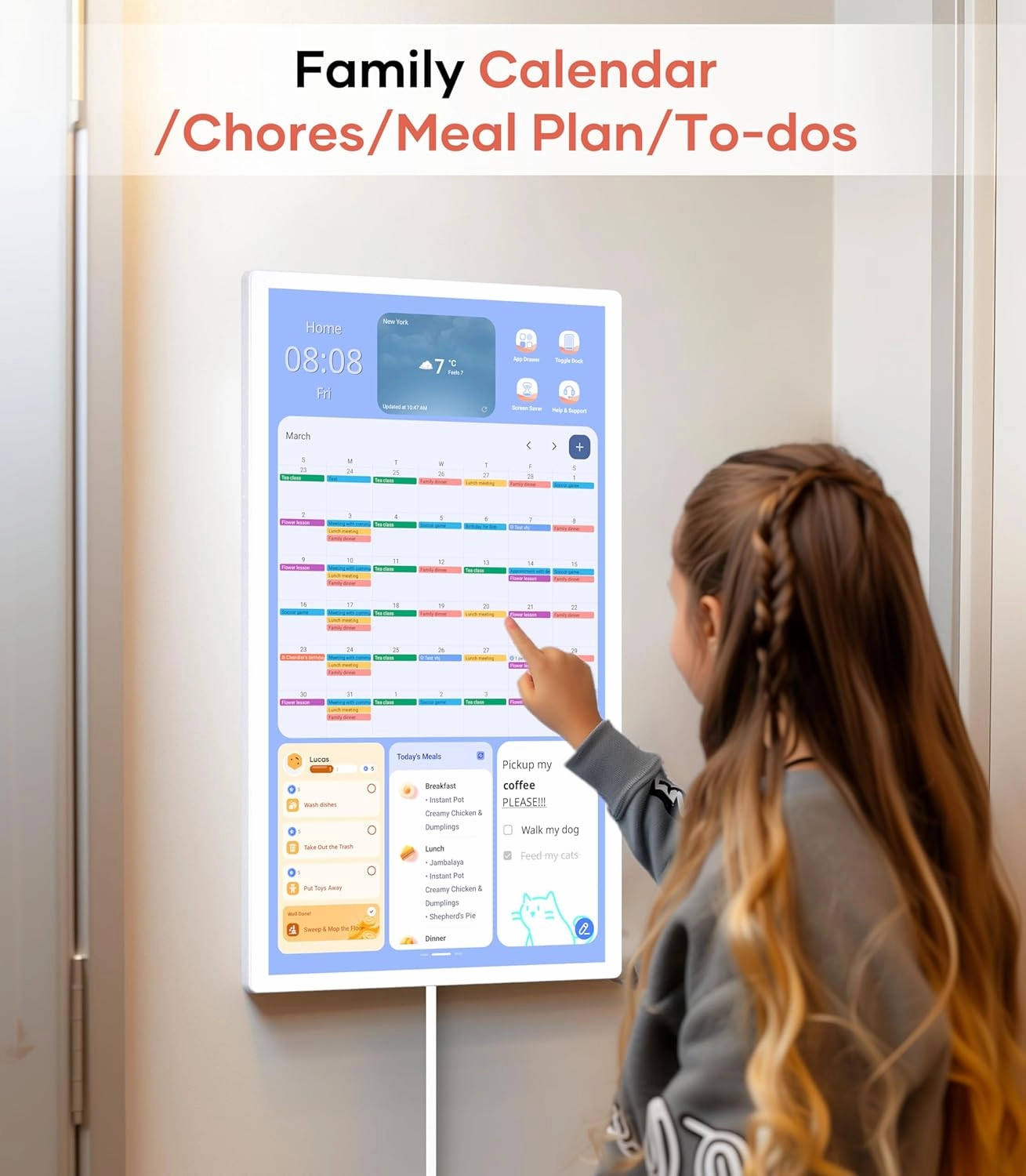Cozyla 32 Inch Digital Calendar Wall Touch Screen Chore Chart To Do List Notepad Electronic Smart Calendar Digital for Family Meal Planner Support All App Via App Store Android Tablet Wall Mount White