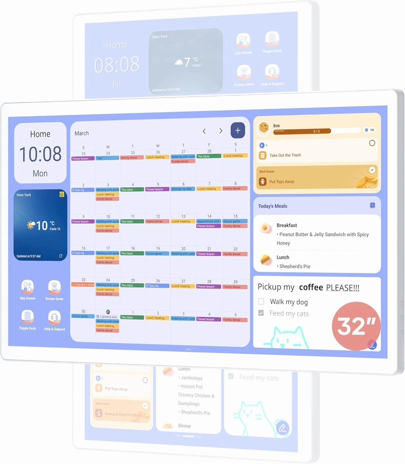 Cozyla 32 Inch Digital Calendar Wall Touch Screen Syncs All Android Tablet Apps To Do List Notepad Electronic Wall Smart Calendar for Family Chore Chart for Kids Adults Meal Planner Wall Mount White