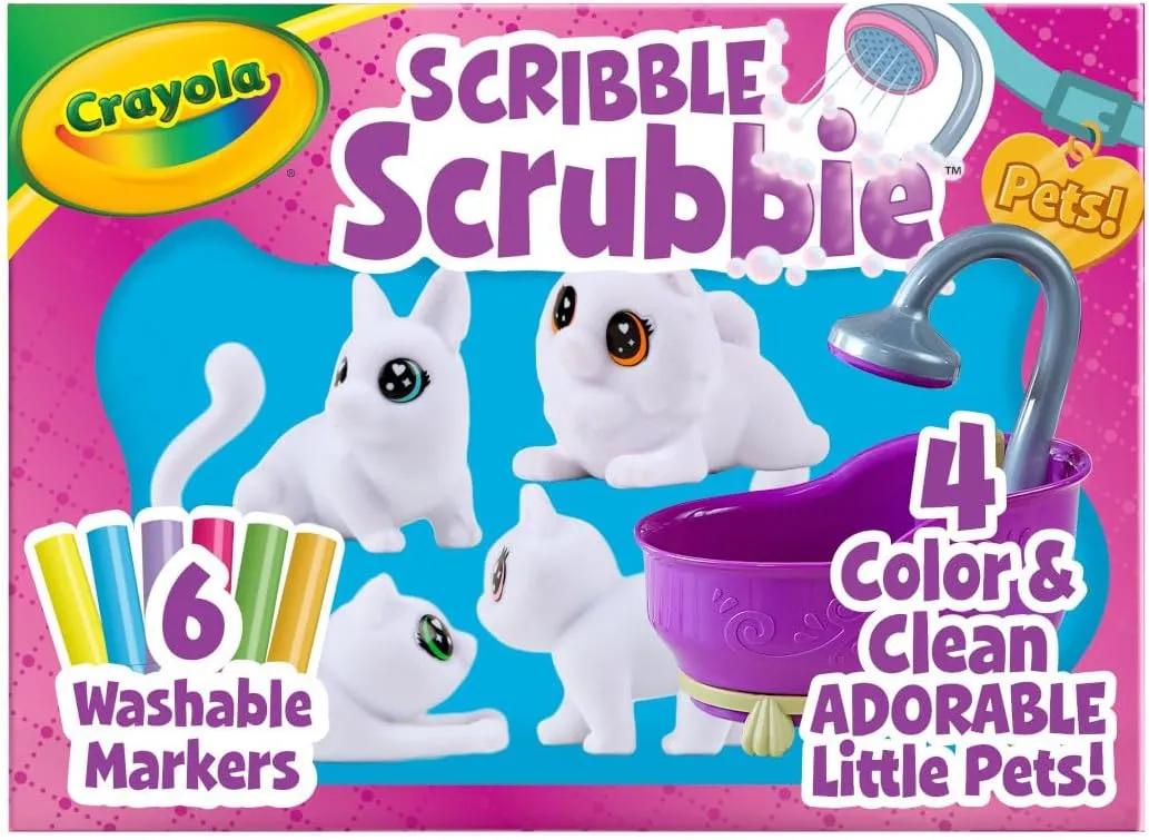 Crayola Scribble Scrubbies Tub Set (4 Pets), Washable Pet Care Toy, Coloring Animal Craft, Toys for Girls & Boys, Gifts for Kids, Ages 3 