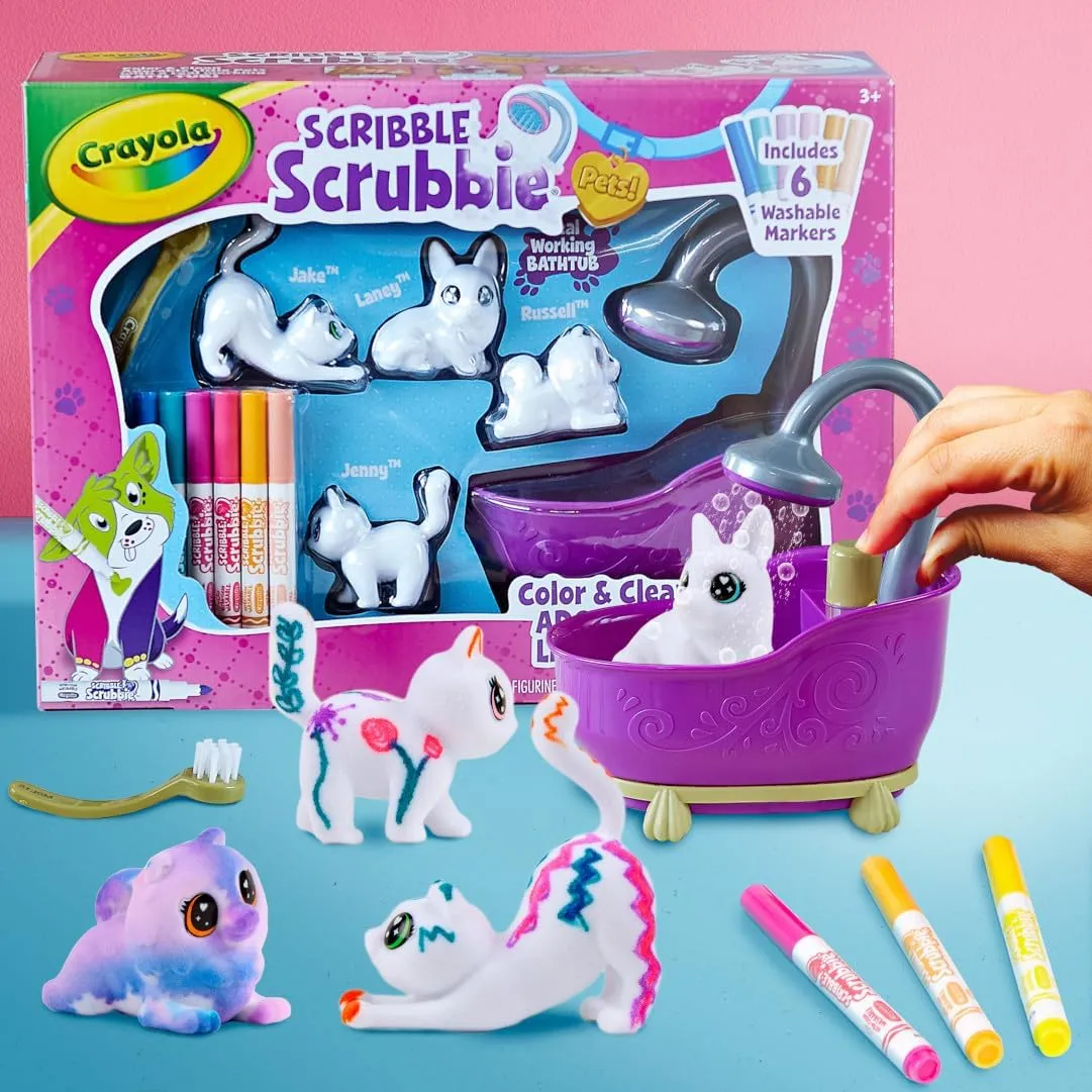 Crayola Scribble Scrubbies Tub Set (4 Pets), Washable Pet Care Toy, Coloring Animal Craft, Toys for Girls & Boys, Gifts for Kids, Ages 3 