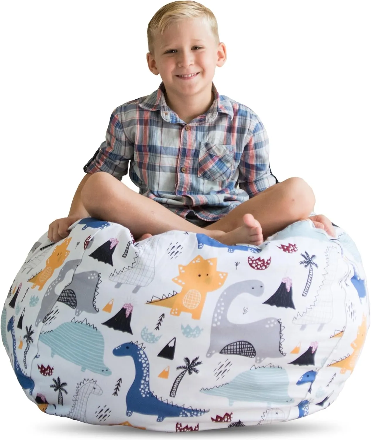 Creative QT Stuff ’n Sit Large 33’’ Bean Bag Storage Cover for Stuffed Animals & Toys, Giant Bean Bag Chair for Plush, Toddler & Kids Bedroom Organizer, Dinosaur - Stuffed Animal Storage Cover