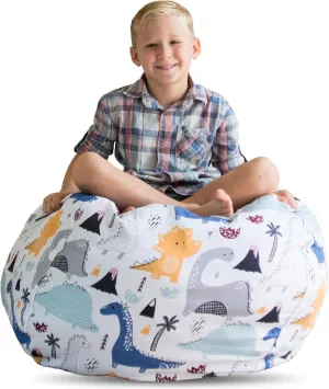 Creative QT Stuff ’n Sit Large 33’’ Bean Bag Storage Cover for Stuffed Animals & Toys, Giant Bean Bag Chair for Plush, Toddler & Kids Bedroom Organizer, Dinosaur - Stuffed Animal Storage Cover