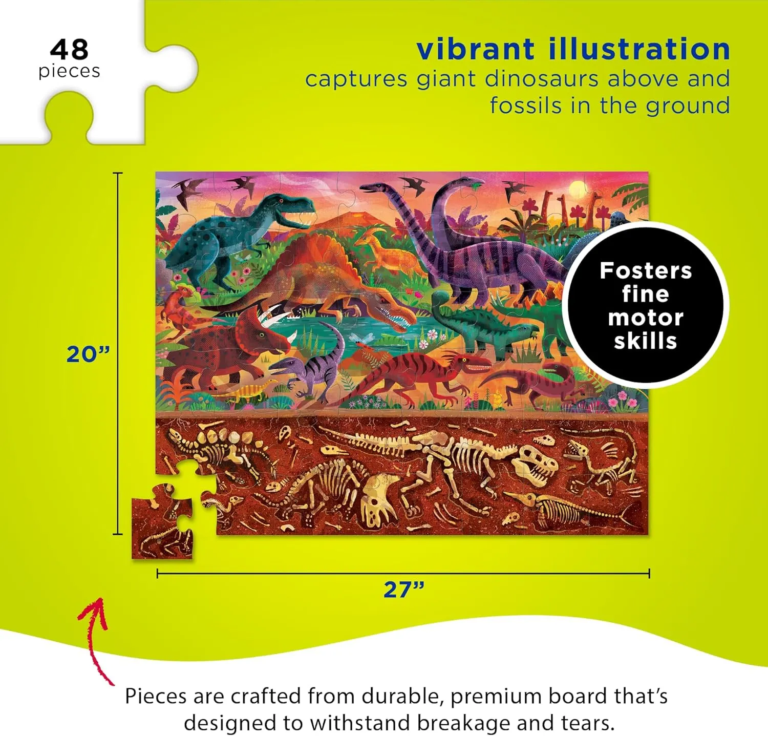 Crocodile Creek Above   Below 48-Piece Jigsaw Floor Puzzle - Fun Floor Puzzles for Kids Ages 4-8 - Dinosaur World - 27 x 20 inches Finished