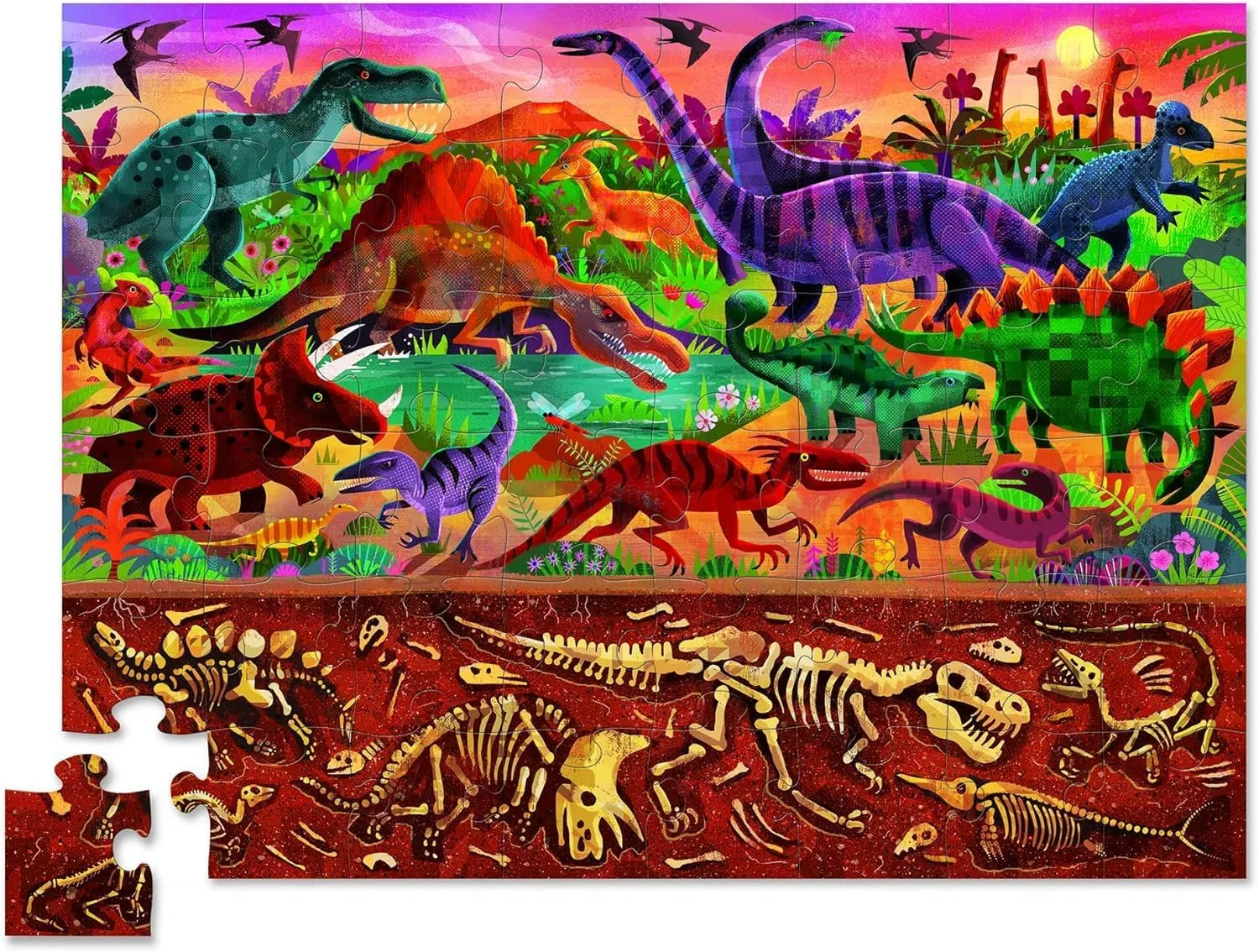Crocodile Creek Above   Below 48-Piece Jigsaw Floor Puzzle - Fun Floor Puzzles for Kids Ages 4-8 - Dinosaur World - 27 x 20 inches Finished