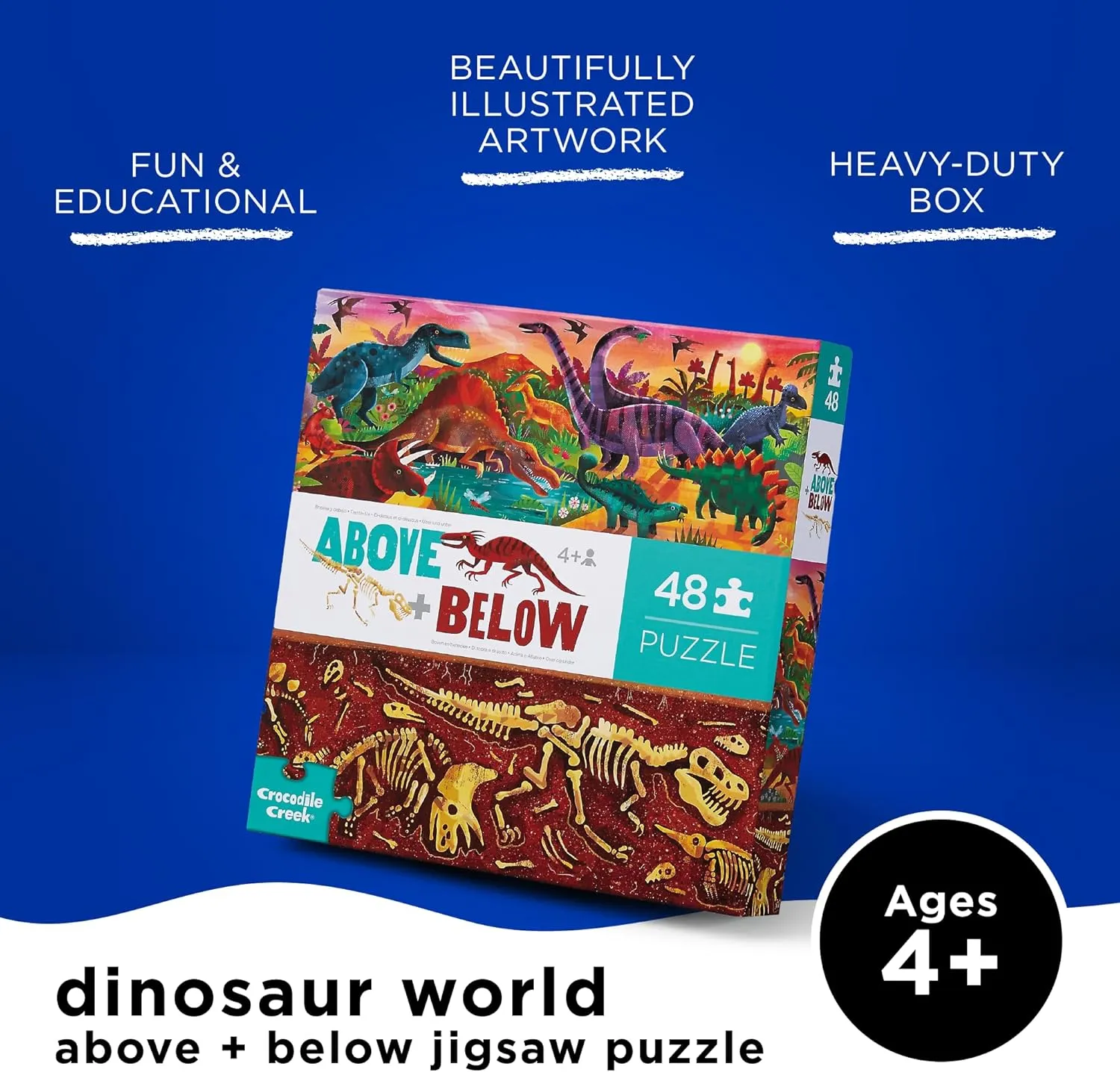 Crocodile Creek Above   Below 48-Piece Jigsaw Floor Puzzle - Fun Floor Puzzles for Kids Ages 4-8 - Dinosaur World - 27 x 20 inches Finished