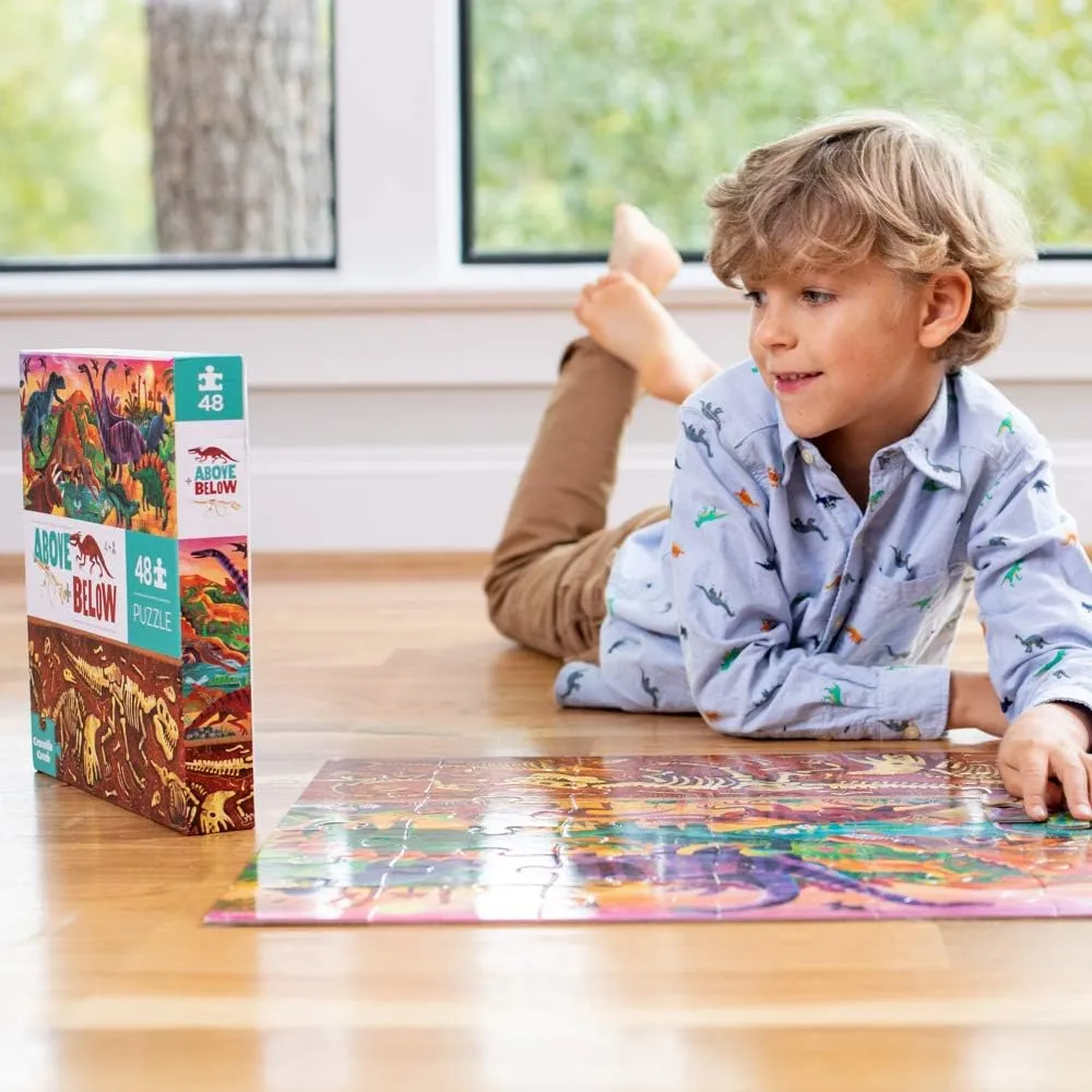 Crocodile Creek Above   Below 48-Piece Jigsaw Floor Puzzle - Fun Floor Puzzles for Kids Ages 4-8 - Dinosaur World - 27 x 20 inches Finished