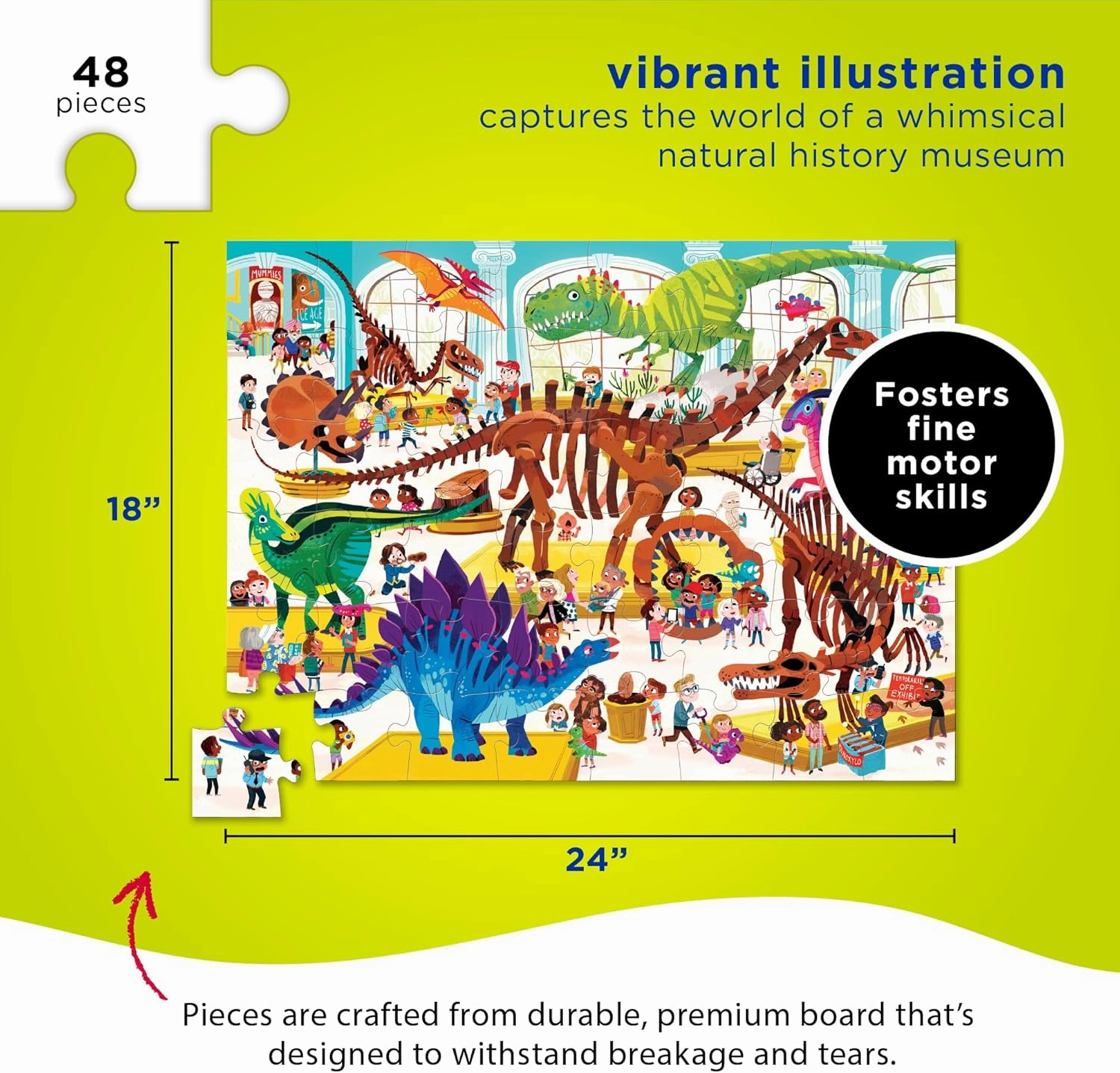 Crocodile Creek Above   Below 48-Piece Jigsaw Floor Puzzle - Fun Floor Puzzles for Kids Ages 4-8 - Day at The Dinosaur Museum - 18 x 24 inches Finished