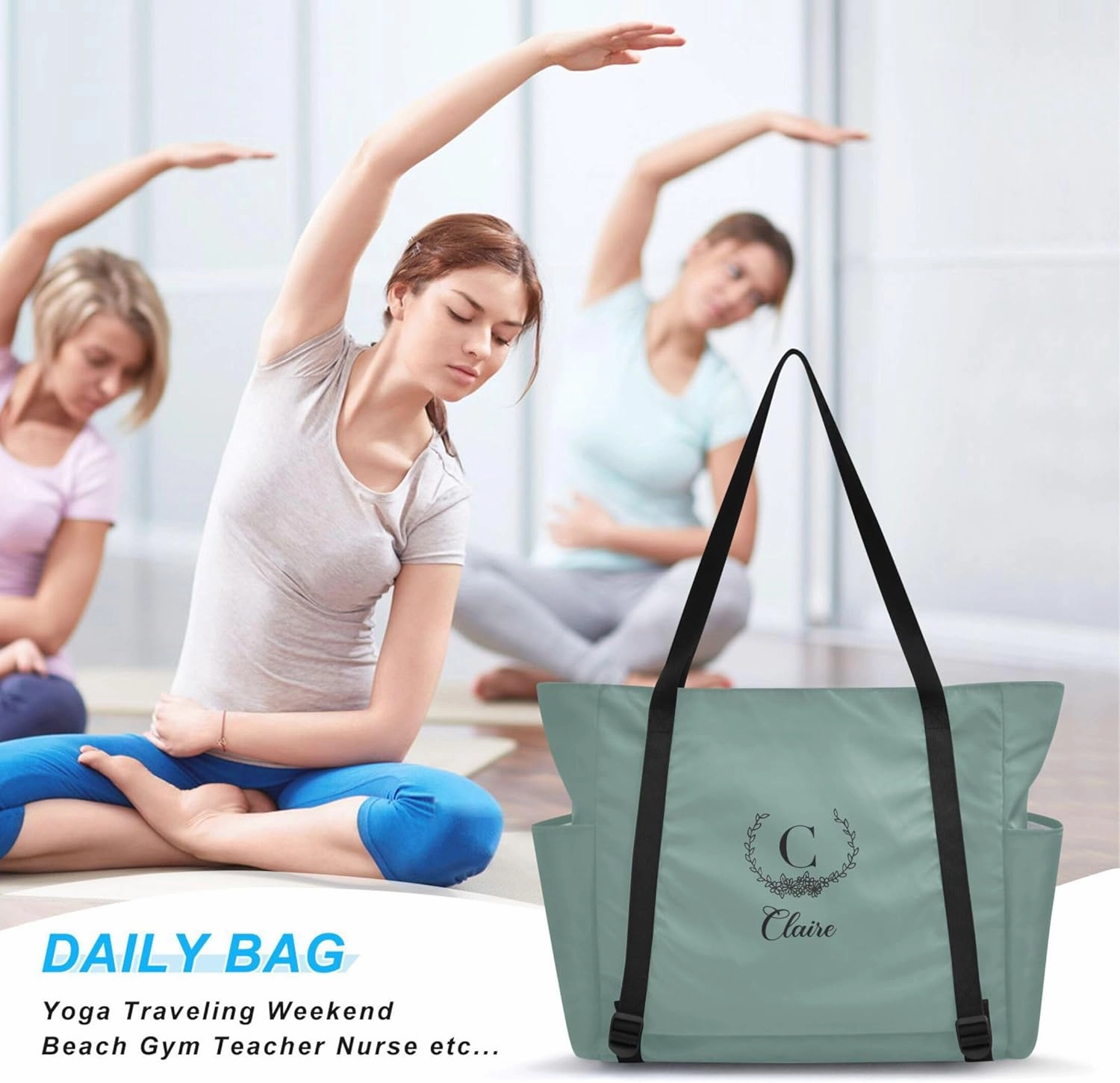 Custom Name Gym Yoga Bag with Yoga Mat Carrier Azalea Personalized Yoga Pilates Tote Shoulder Bag for Travel