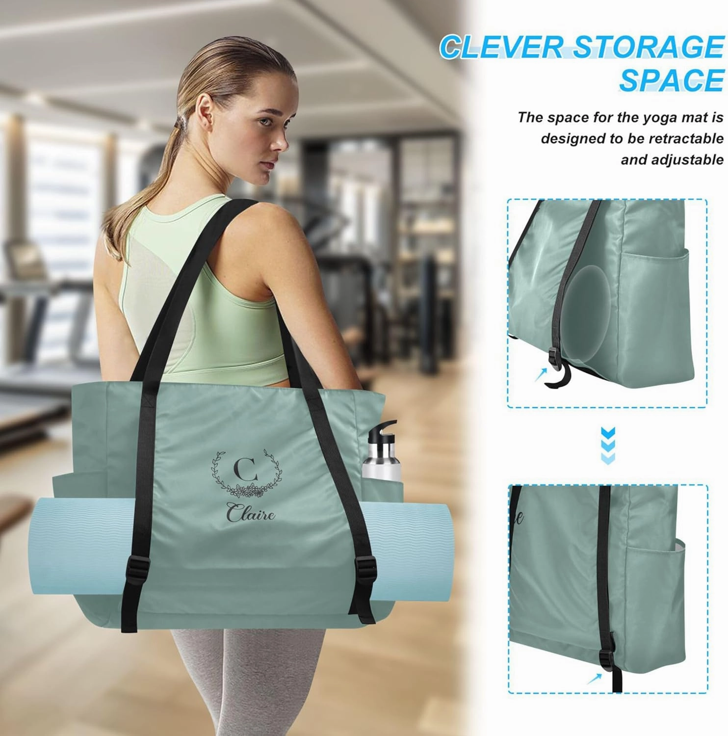 Custom Name Gym Yoga Bag with Yoga Mat Carrier Azalea Personalized Yoga Pilates Tote Shoulder Bag for Travel