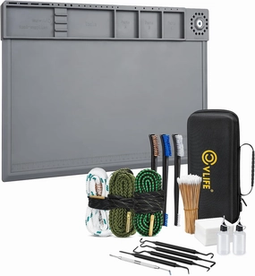 CVLIFE Bore Cleaner Set for .223 Cal 5.56 / 9mm/12GA, Gun Cleaning Kit incl. Magnet Silicone Cleaning Mat, Clean Supplies 3x3 Patches, 6" Swabs, Nylon Brushes, Silicone Picks, Needle Oil Applicator