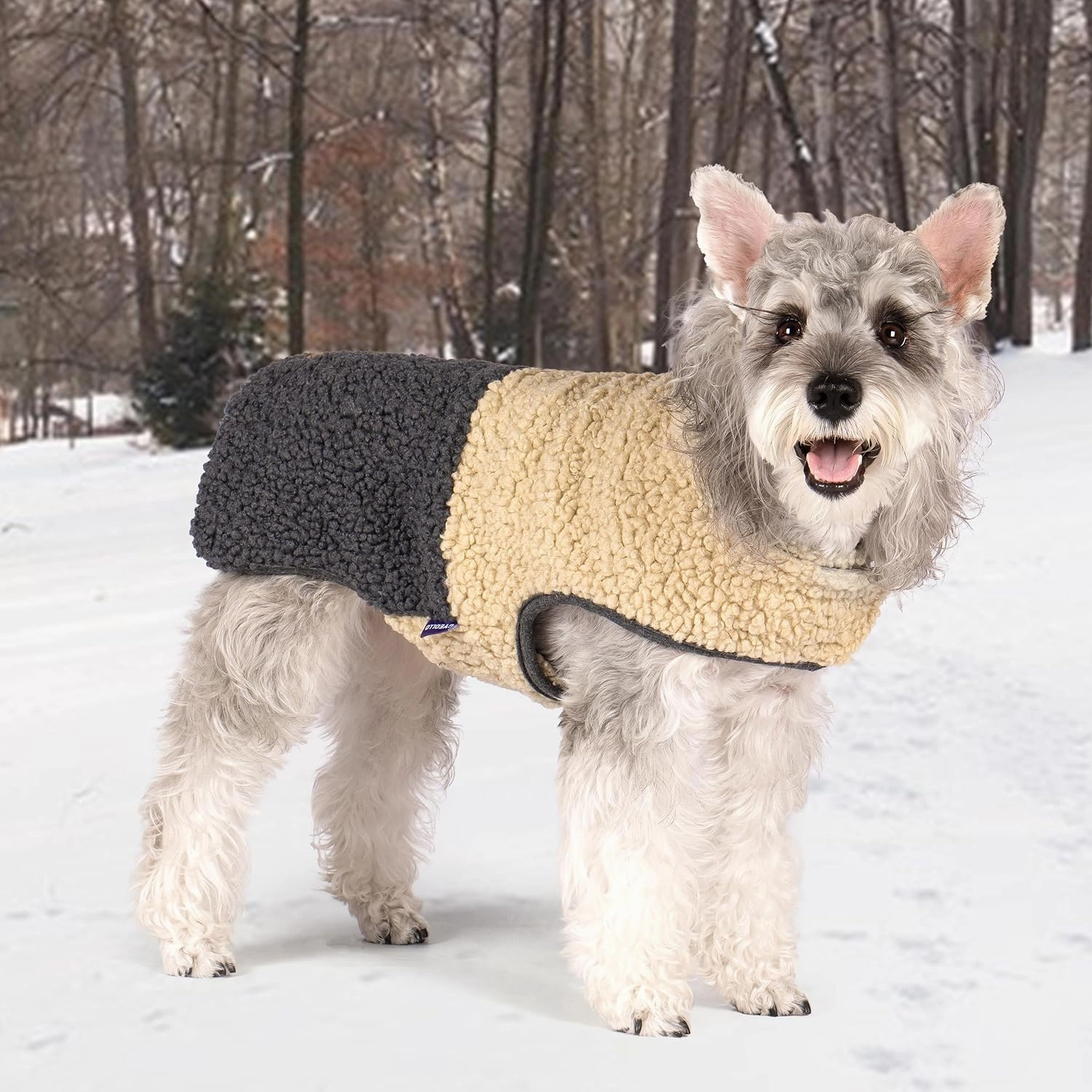 cyeollo Warm Dog Coat Sherpa Dog Winter Coat, Reversible Fleece Dog Jackets Sweater Vest for Small Dogs Male with Leash Hole, Soft Cold Weather Dog Clothes, Khaki L