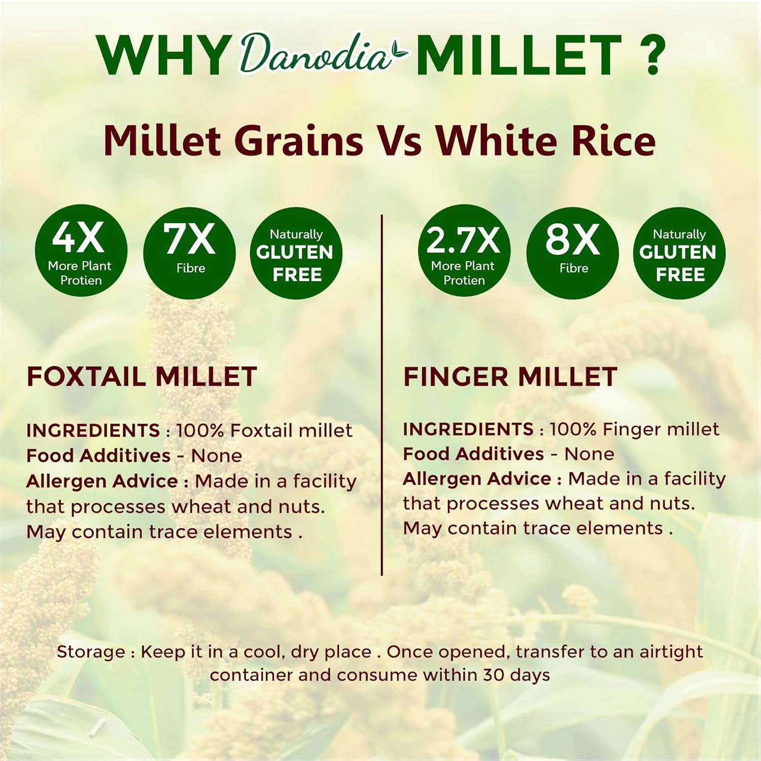 Danodia Foods Organic Kodo Millet (2 lbs | 950g | 33oz) | Unpolished, Whole Grain, Gluten-Free, Hulled, Low GI Superfood Of The Decade | Natural, Non-GMO, Vegan, High Fiber & Protein | Ideal Rice Alternative