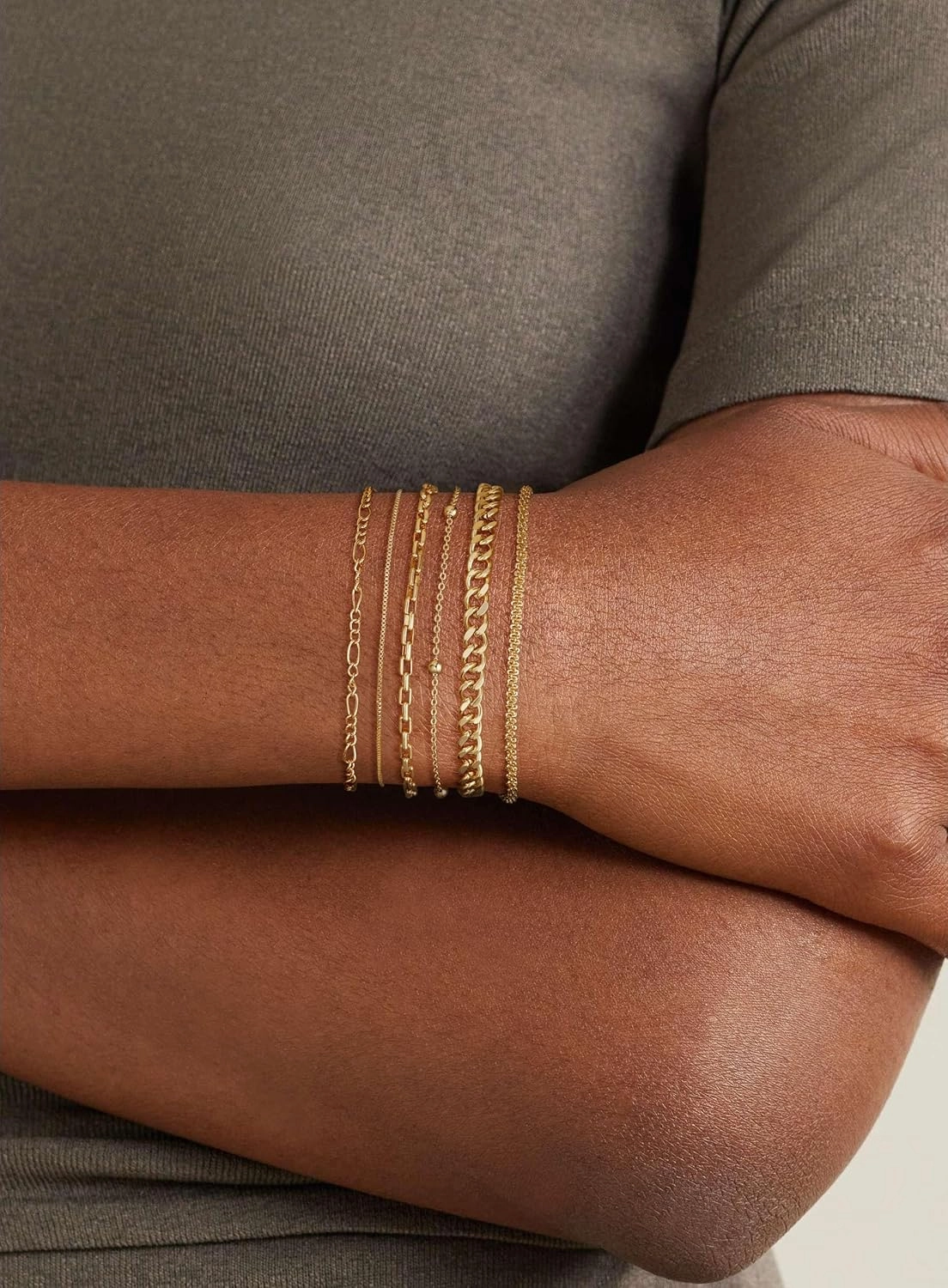 DEARMAY Waterproof Gold Bracelets Set for Women Trendy, Dainty 14K Real Gold Plated Jewelry Fashion Stackable Tennis Beaded Figaro Herringbone Paperclip Link Bracelet Pack Stack Gifts for Women