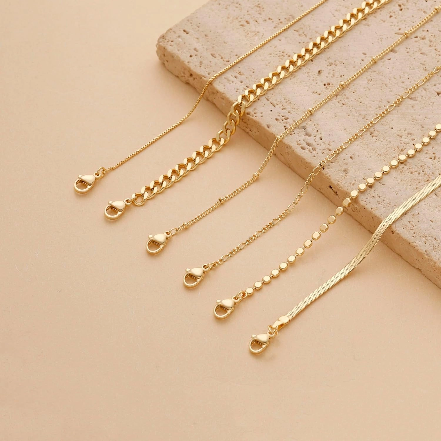 DEARMAY Waterproof Gold Bracelets Set for Women Trendy, Dainty 14K Real Gold Plated Jewelry Fashion Stackable Tennis Beaded Figaro Herringbone Paperclip Link Bracelet Pack Stack Gifts for Women