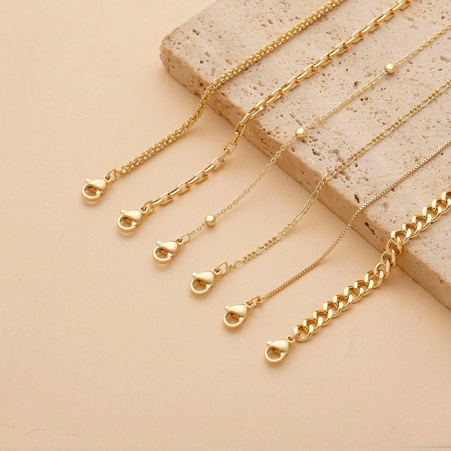 DEARMAY Waterproof Gold Bracelets Set for Women Trendy, Dainty 14K Real Gold Plated Jewelry Fashion Stackable Tennis Beaded Figaro Herringbone Paperclip Link Bracelet Pack Stack Gifts for Women