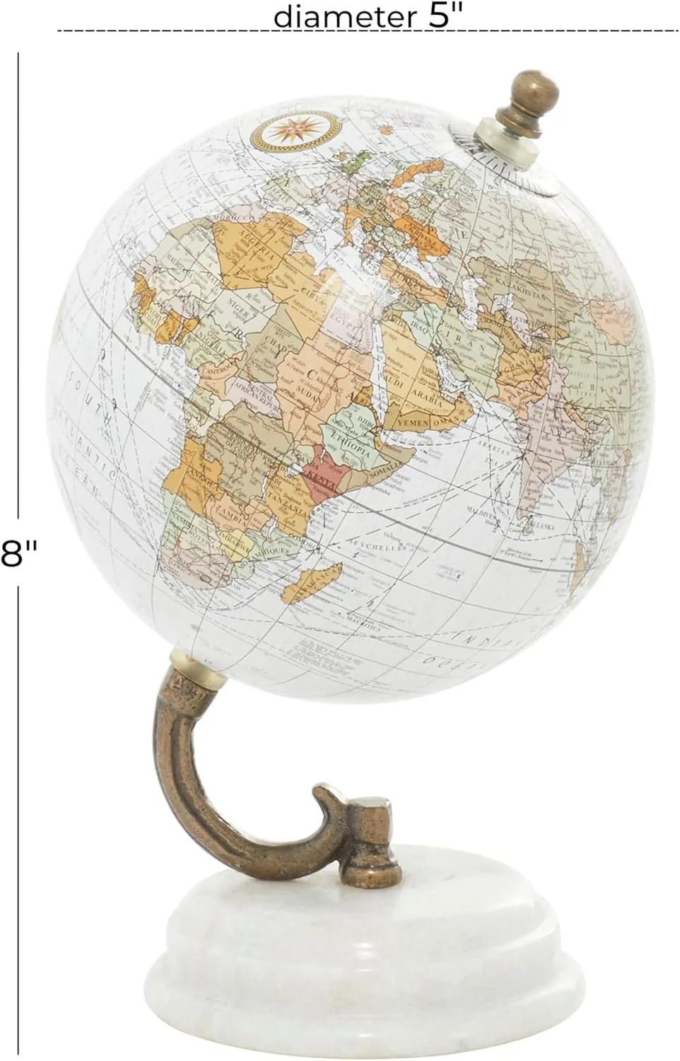 Deco 79 Marble Globe with White Marble Base, 5' x 5' x 8', White